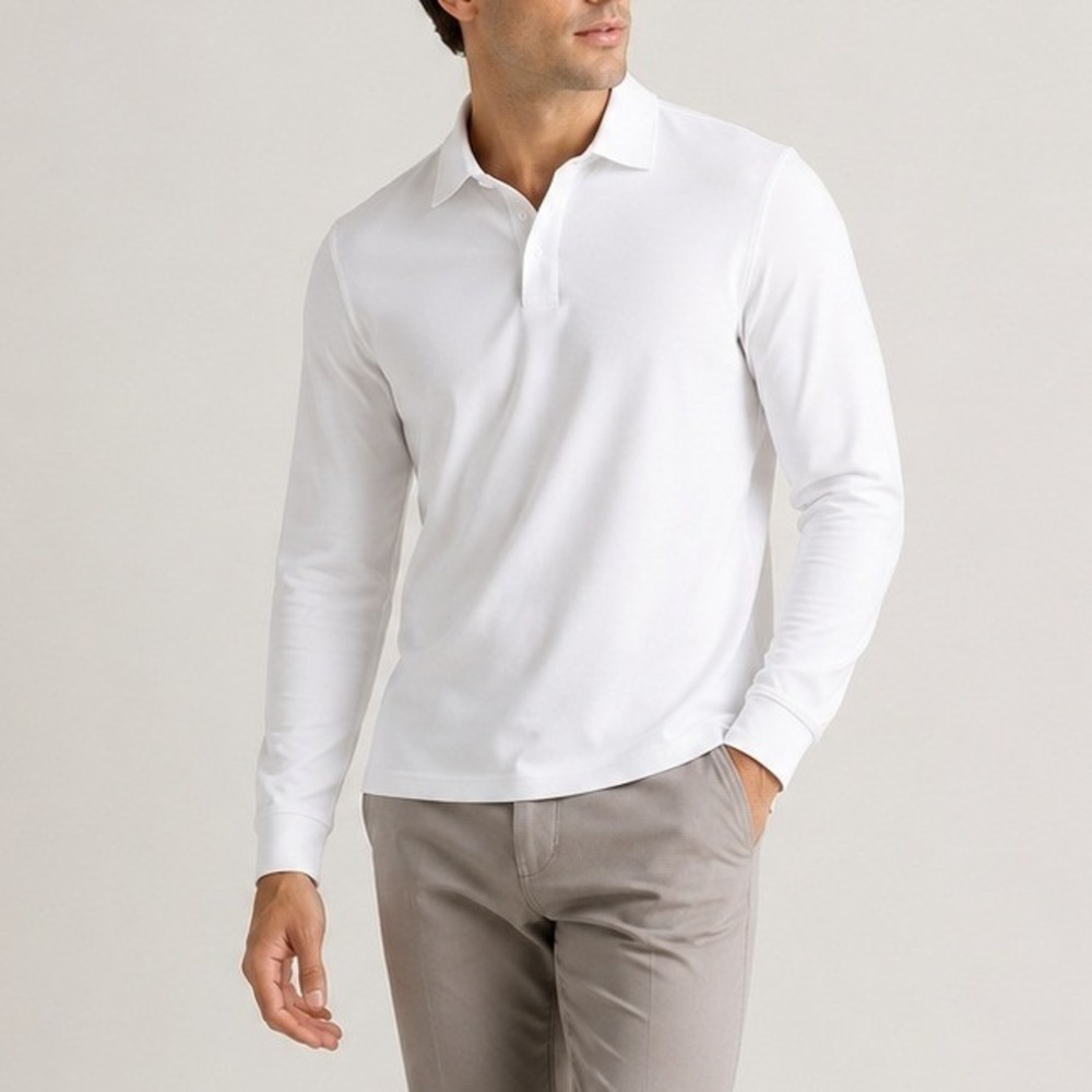 Quince Flowknit Breeze Performance Long Sleeve Polo SPF Golf White Medium NWT